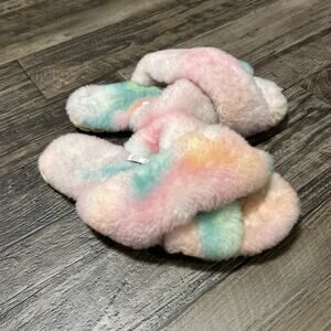 Emu Australia Mayberry Tie Dye W12655 Womens Pink Wool Slides Slippers Fluffy 11